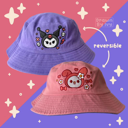 Kawaii Bunny/Goth Bunny Reversible Bucket Hat