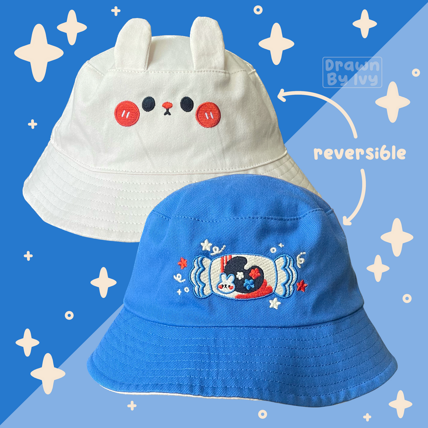 White Rabbit Reversible Bucket Hat